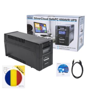 Paket UPS SilverCloud SafePC 650AVR, moč 360 W in lepljiva zastavica vključeni