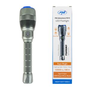 Svetilka PNI Adventure F810 s 138 W LED, 3 stopnjami osvetlitve plus Turbo, 12000 lumnov, zoom, do 250 m, baterija