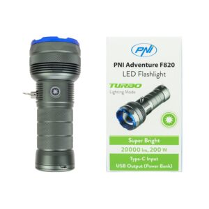 Svetilka PNI Adventure F820 200 W, 3 stopnje osvetlitve in Turbo, 20000 lumnov, do 350 m, baterija 2600 mAh, I