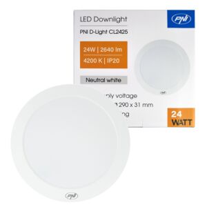LED stropna svetilka PNI D-Light CL2425 24W, okrogla, 4200K, napajanje 230V, 2640 lm, nevtralno bela, premer 29 cm