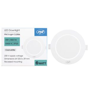 LED reflektor PNI D-Light CL2506 6W, vgradni, okrogel, 120,5*28,4 mm, 6400K, 230V napajanje, 660 lm, bel