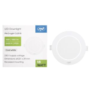 LED reflektor PNI D-Light CL2518 18W, vgradni, okrogel, 220,7*28,9 mm, 6400K, 230V napajanje, 1980 lm, bel