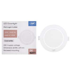 LED reflektor PNI D-Light CL2524 24W, vgradni, okrogel, 296*29,1mm, 6400K, 230V napajanje, 2640 lm, bel