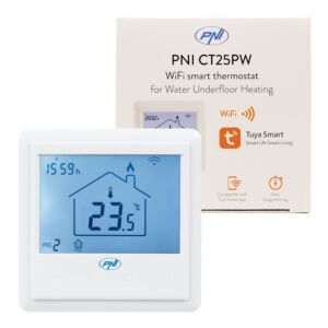 Pametni vgradni termostat PNI CT25PW WiFi, internetni nadzor, talno vodno ogrevanje, aktuatorji, drevo