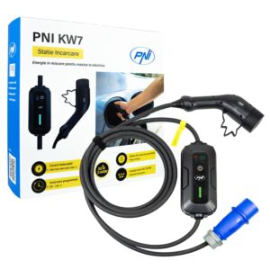 Prenosni polnilnik PNI KW7 32A, 7,4KW, za električne avtomobile, 230V, enofazni, kabel tipa 2 in 5-pinski priključek IEC621