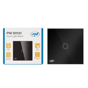 Enostavno stikalo na dotik PNI SH121, iz stekla, črno, z LED indikatorjem, 10A 200W