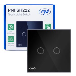 PNI SH222 stekleno dvojno stikalo na dotik, črno z LED indikatorjem, 10A, 2X200W
