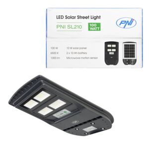 PNI SL210 6,5W svetilka za ulično razsvetljavo, z vgrajenim solarnim panelom 10W, 6500K, 1000lm, 2 x vgrajena baterija 10Ah,