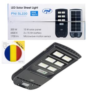 Paket ulične svetilke PNI SL220 200W z vgrajeno sončno celico + darilo z lepljivo blazinico