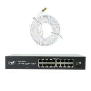 PNI SW016 paket stikala, 16 x 10/100/1000 Mbps, gigabitno, kovinsko ohišje in 3m CAT8 patch PNI U8030W
