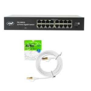 Paket stikal PNI SW016, 16 x 10/100/1000 Mbps, gigabitno, kovinsko ohišje in 1,5 m CAT8 obliž PNI U8015W