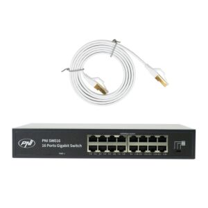Paket stikal PNI SW016, 16 x 10/100/1000 Mbps, gigabitno, kovinsko ohišje in 1,5 m CAT8 obliž PNI U8015W