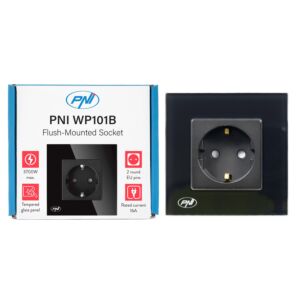 Enostavna vgradna vtičnica PNI WP101B, s steklenim okvirjem, 16A, 3700W, 230V, črna
