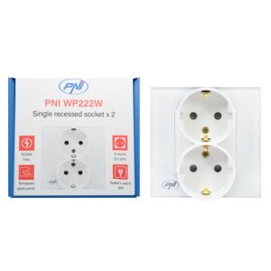 PNI WP222W enostavna x2 vgradna vtičnica z belim steklenim okvirjem