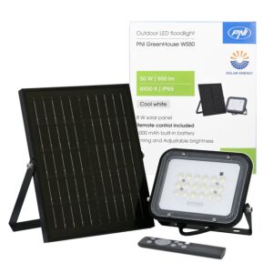 PNI GreenHouse WS50 50W LED reflektor s solarno ploščo, 6000mAh baterija, daljinski upravljalnik, nastavljiv čas in svetlost,