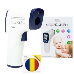 SilverCloud UF41 Digital Body & Surface Thermometer paket z lepljivo zastavico je priložen
