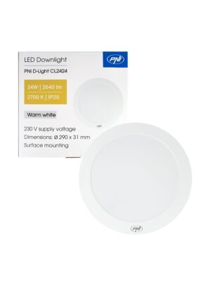 LED stropna svetilka PNI D-Light CL2424 24W, okrogla, 2700K, napajanje 230V, 2640 lm, toplo bela, premer 29 cm