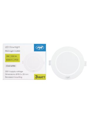 LED reflektor PNI D-Light CL2503 3W, vgradni, okrogel, 90,5*28mm, 6400K, 230V napajanje, 330 lm, bel