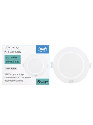 LED reflektor PNI D-Light CL2506 6W, vgradni, okrogel, 120,5*28,4 mm, 6400K, 230V napajanje, 660 lm, bel