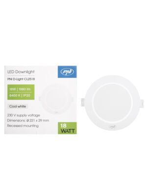 LED reflektor PNI D-Light CL2518 18W, vgradni, okrogel, 220,7*28,9 mm, 6400K, 230V napajanje, 1980 lm, bel