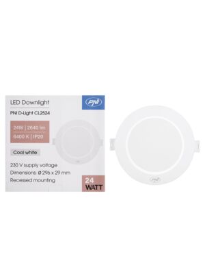 LED reflektor PNI D-Light CL2524 24W, vgradni, okrogel, 296*29,1mm, 6400K, 230V napajanje, 2640 lm, bel