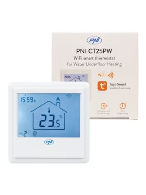 Pametni vgradni termostat PNI CT25PW WiFi, internetni nadzor, talno vodno ogrevanje, aktuatorji, drevo