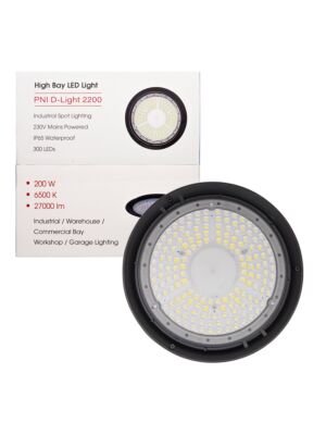 LED svetilka PNI D-Light 2200 tip High Bay, 200W, 27000lm, 6500K, 230 V napajanje, IP65, za industrijsko razsvetljavo v toplicah