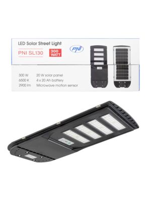 PNI SL130 20W svetilka za ulično razsvetljavo, z vgrajeno solarno ploščo 20W, 6500K, 2900lm, 4 x vgrajena baterija 20Ah, s