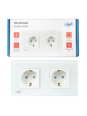 PNI WP202W vgradna dvojna vtičnica, s steklenim okvirjem, 16A, 2X3000W, 230V, bela