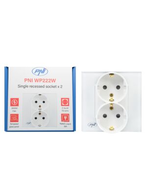PNI WP222W enostavna x2 vgradna vtičnica z belim steklenim okvirjem