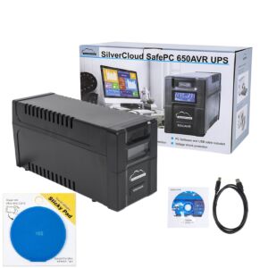 Paket UPS SilverCloud SafePC 650AVR z močjo 360W in Sticky Pad Blue vključuje