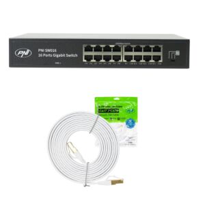 PNI SW016 paket stikala, 16 x 10/100/1000 Mbps, gigabitno, kovinsko ohišje in 3m CAT8 patch PNI U8030W